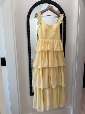 Pale Yellow Ruffle Maxi Dress